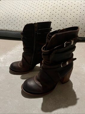 Freebird by Steven Brown Leather Buckle Ankle Boots